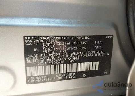2020 Toyota Rav4 Le from USA, damaged, VIN 2T3H1RFV3LC064087